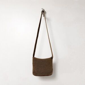 The Sak Crochet Shoulder Sling Bag Y2K Textile Everyday Handbag‎ Medium Brown